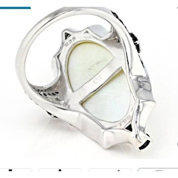 Stunning 3Ct. Mother of Pearl & Black Spinel Gemstone Victorian Design Ring Sz 8 - Picture 7 of 7